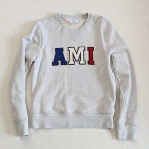 AMI Tricolour Collegiate Logo Crew Sweat Heather Grey Medium Size